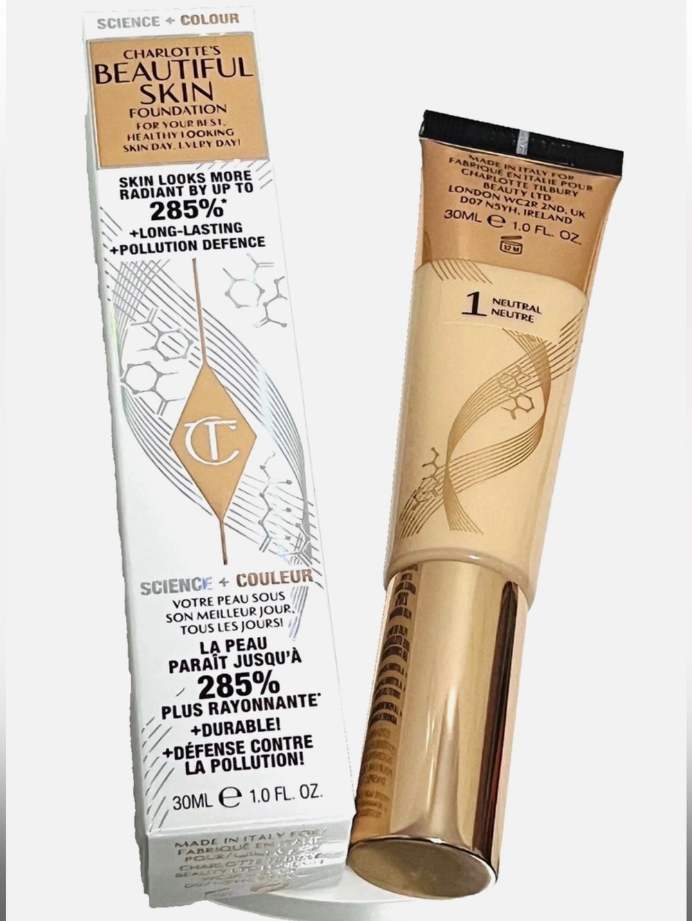 Charlotte Tilbury Beautiful Skin Foundation Neutral Shade 1 NIB 30 mL